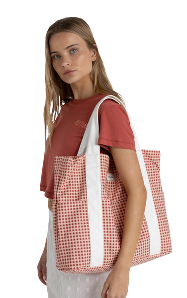 Lola Check Tote Bag in Red