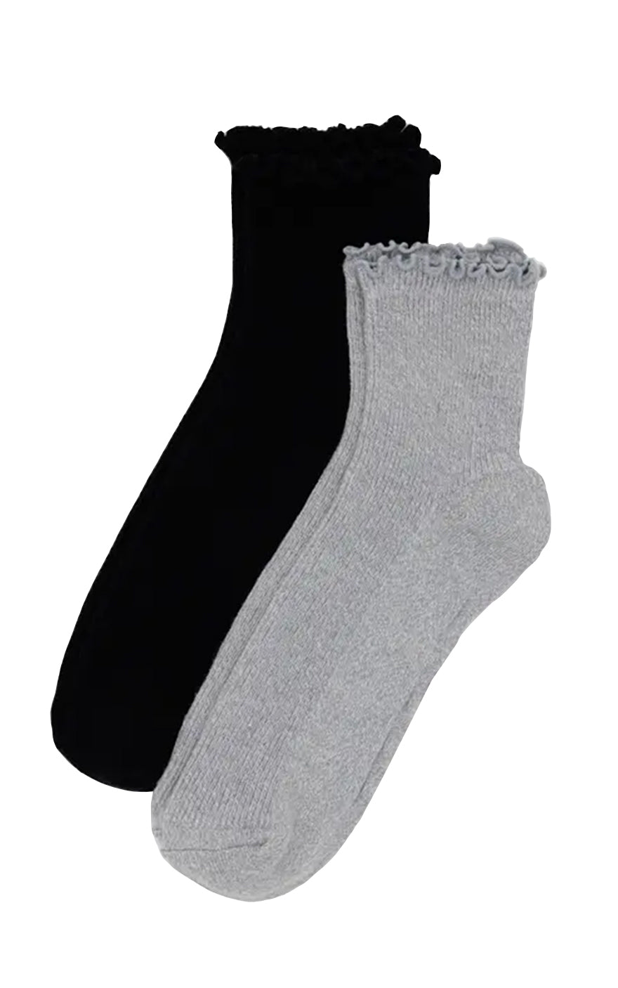 Lettuce Edge Sock 2-Pack in Black and Grey