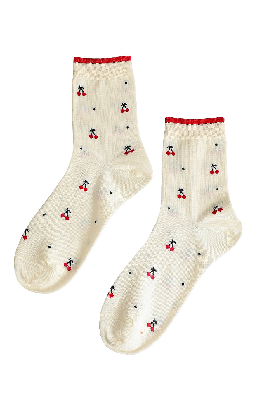 Cherry & Dot Sock in Ivory