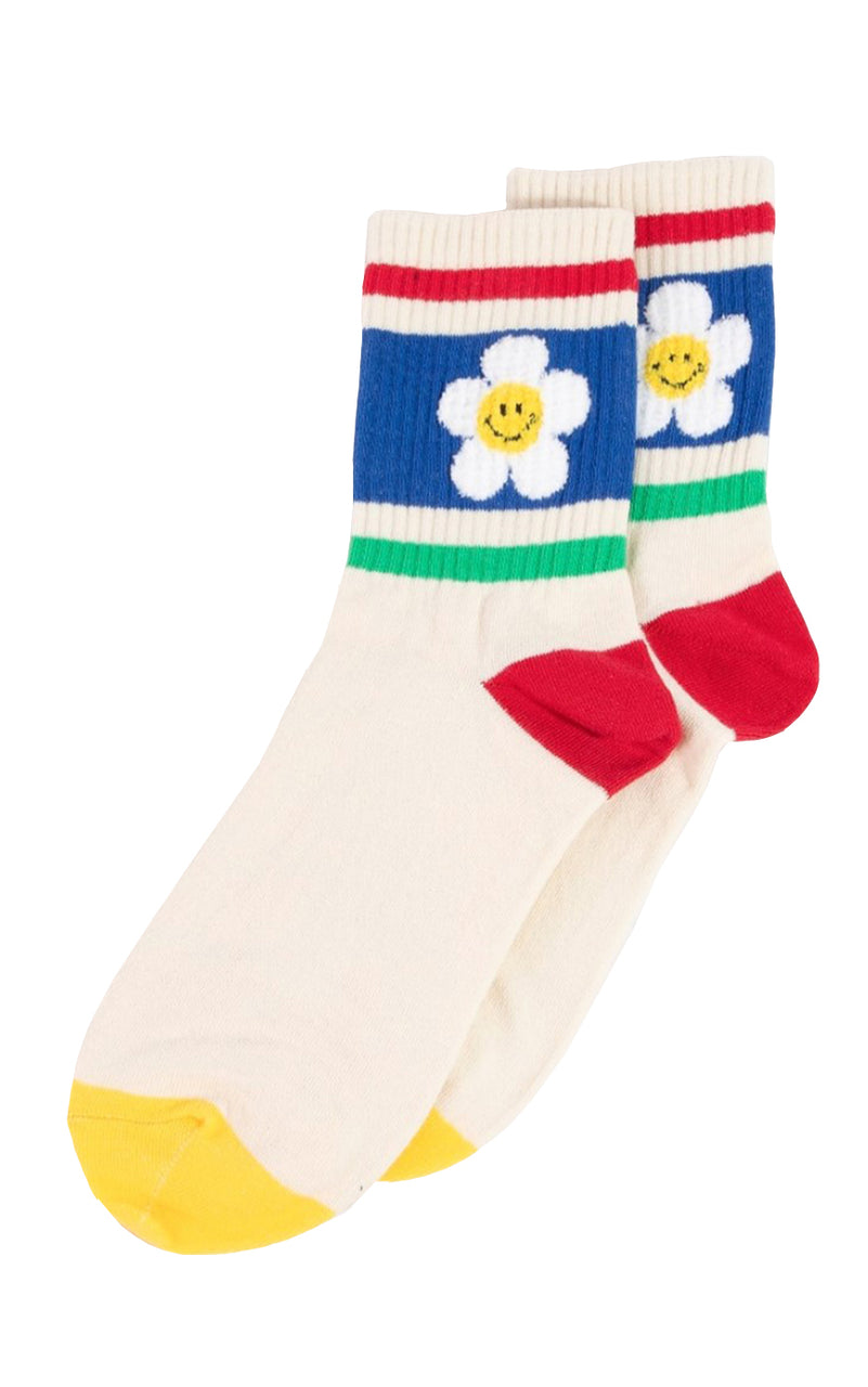 Stripey Flower Sock in Ecru