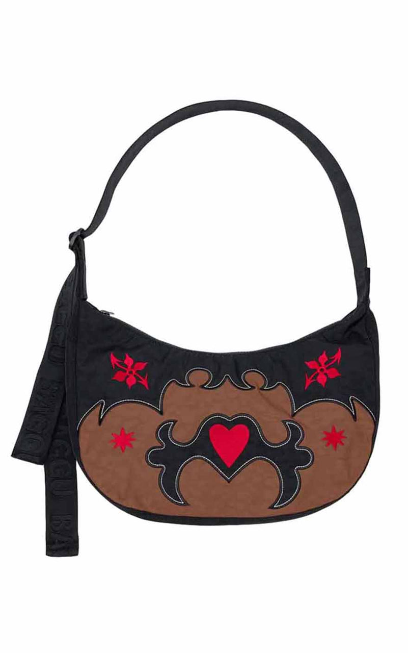 Medium Nylon Crescent Bag in Western Appliqué