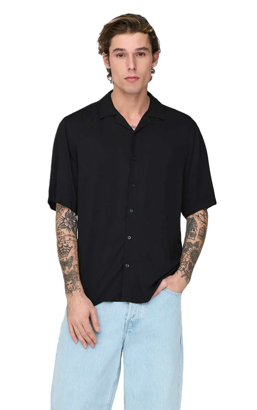 Dash Life Viscose Short Sleeve Shirt in Black