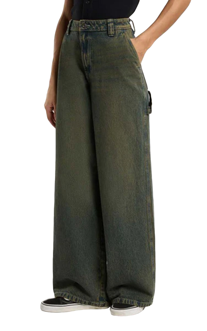 X Loose Denim Carpenter Pants in Green Tone Fade