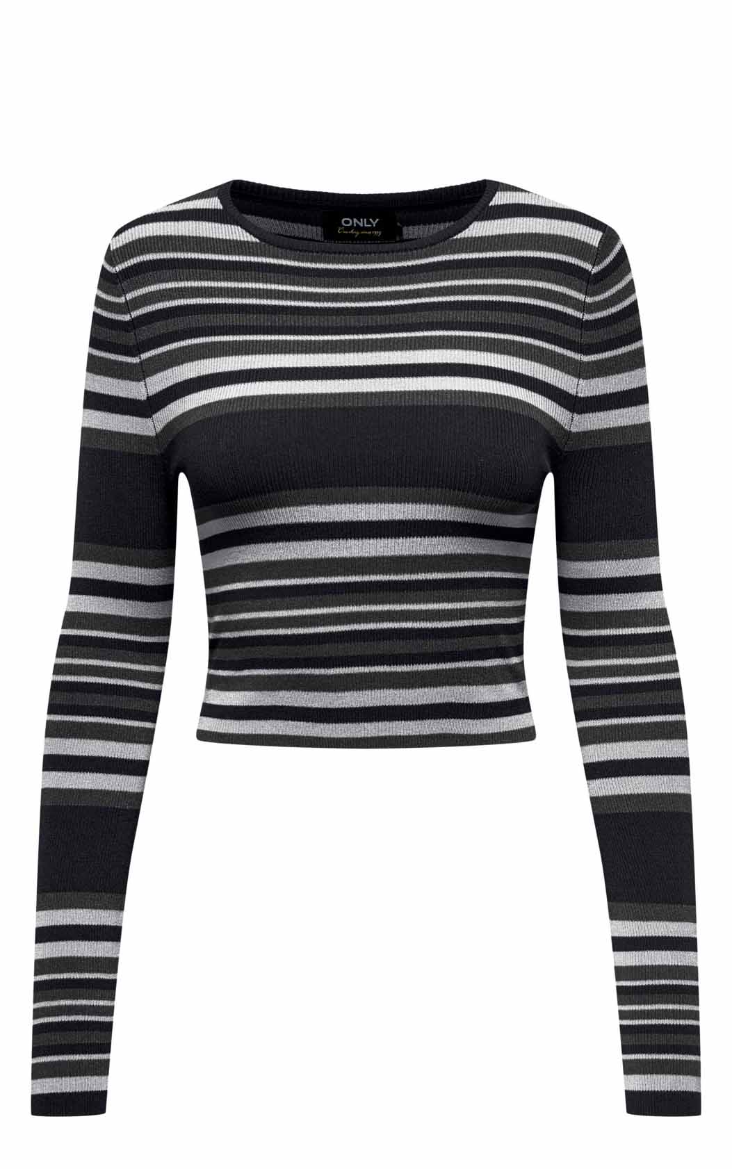 Meddi Striped Crop Sweater in Black