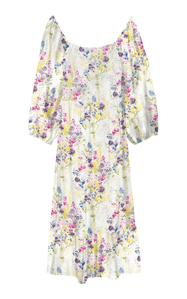 Dicthe 3/4 Calf Dress in Snow White with Lucky Print