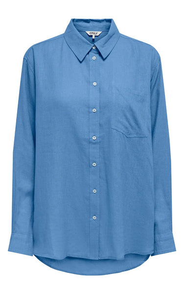 Tokyo Long Sleeve Linen Blend Shirt in Azurine