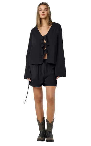 Leilani Tie Blouse in Black