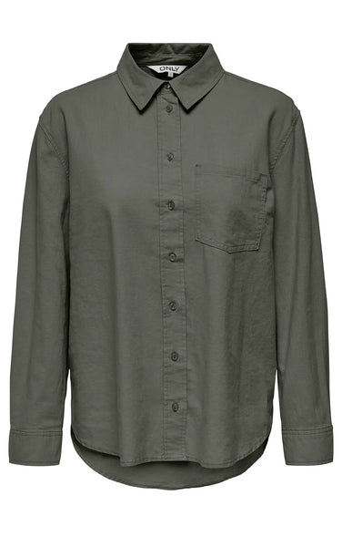 Tokyo Long Sleeve Linen Blend Shirt in Mulled Basil