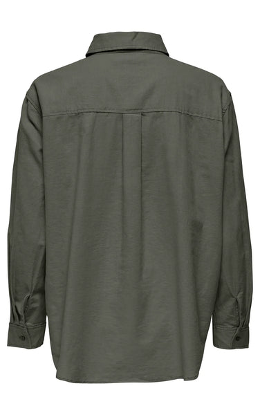 Tokyo Long Sleeve Linen Blend Shirt in Mulled Basil
