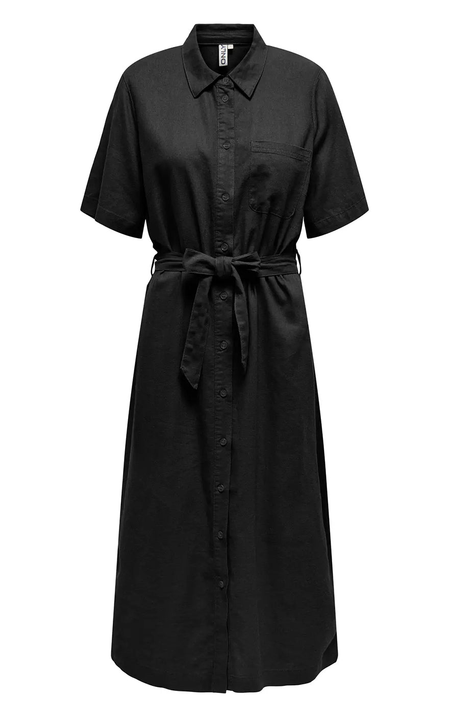 Caro Short Sleeve Long Dress in Black