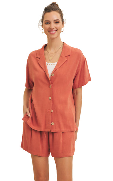 Lucia Short Sleeve Button Up in Ginger