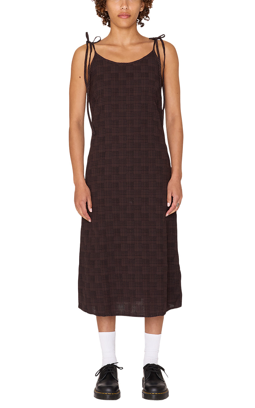 Vivian Plaid Dress in Java Brown