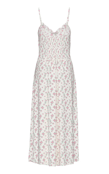 Nya Dress in Cloud Dancer with Romantic Flower