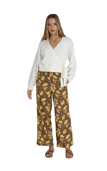 Anika Floral Drawstring Pant in Chocolate