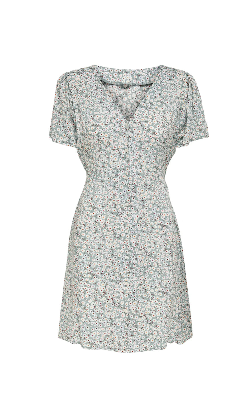 Evida Dress in Gray Mist with Flower