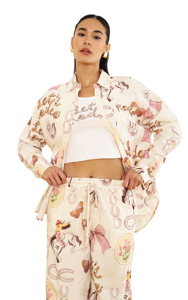Coquette Western Button Up Shirt in Cream Blush