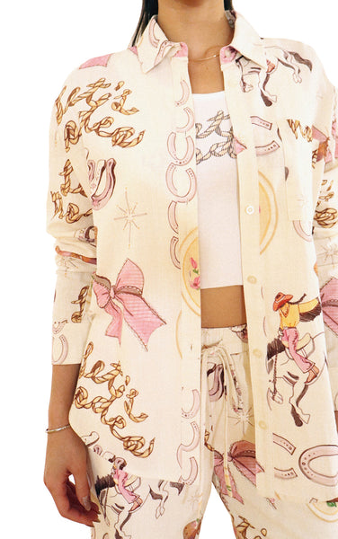 Coquette Western Button Up Shirt in Cream Blush