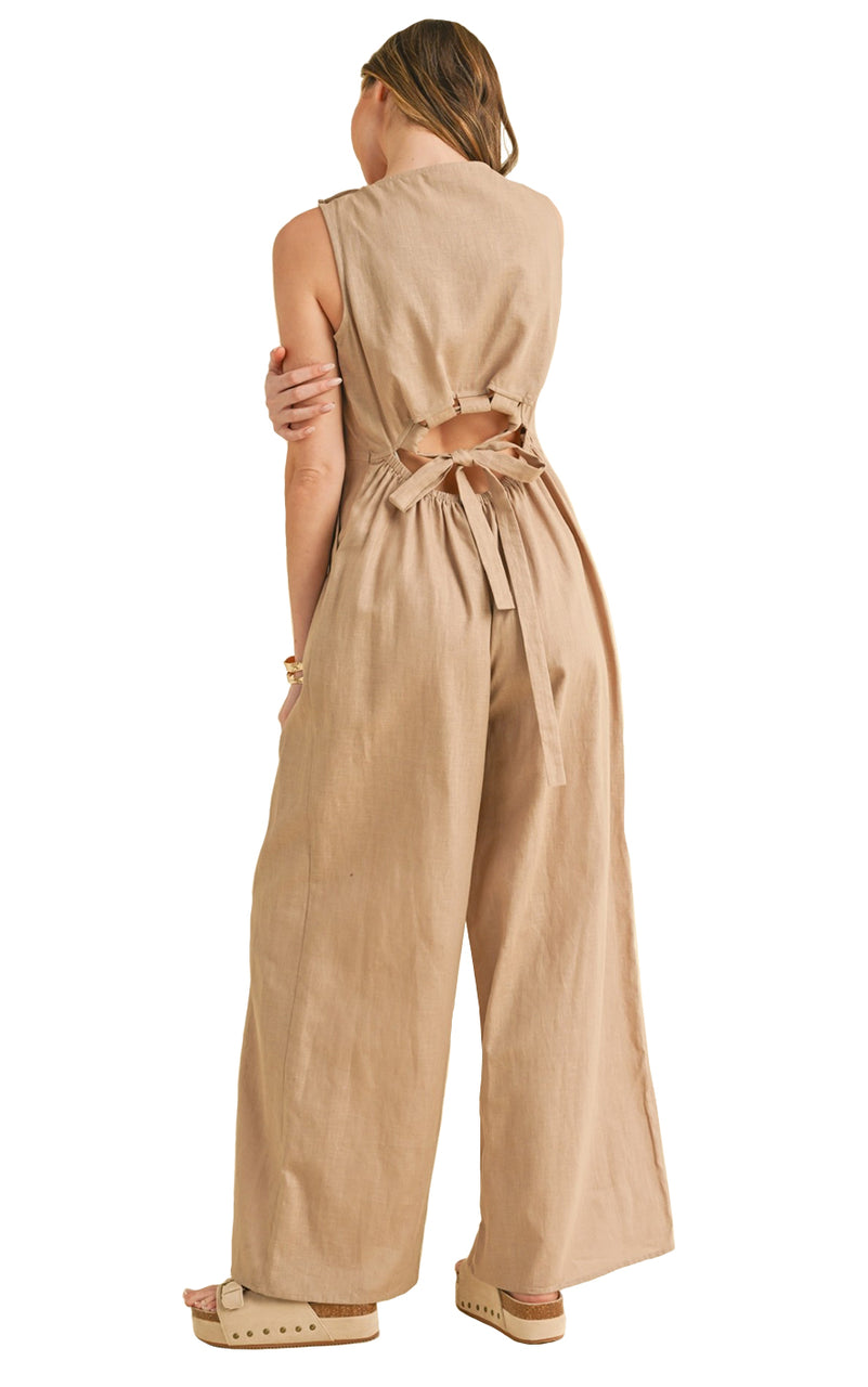 Lyla Linen Jumpsuit in Taupe