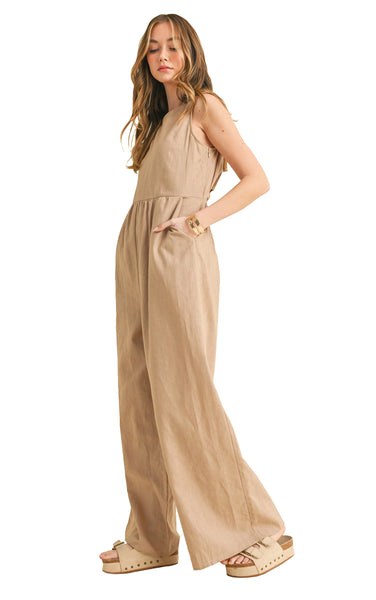 Lyla Linen Jumpsuit in Taupe