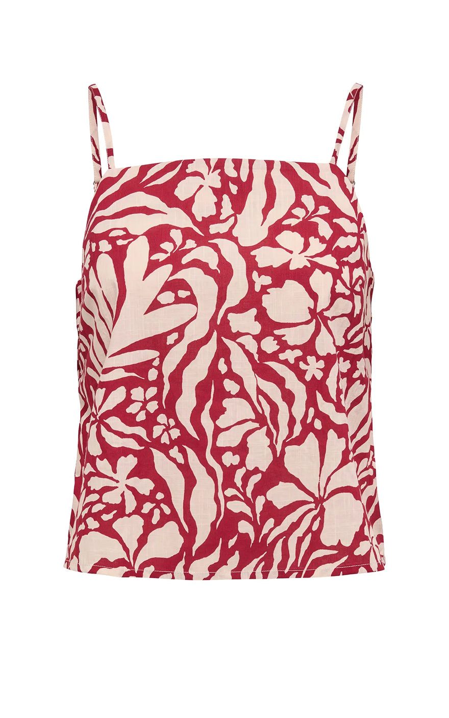 Kaleen Top in Red Dahlia with Eggnog