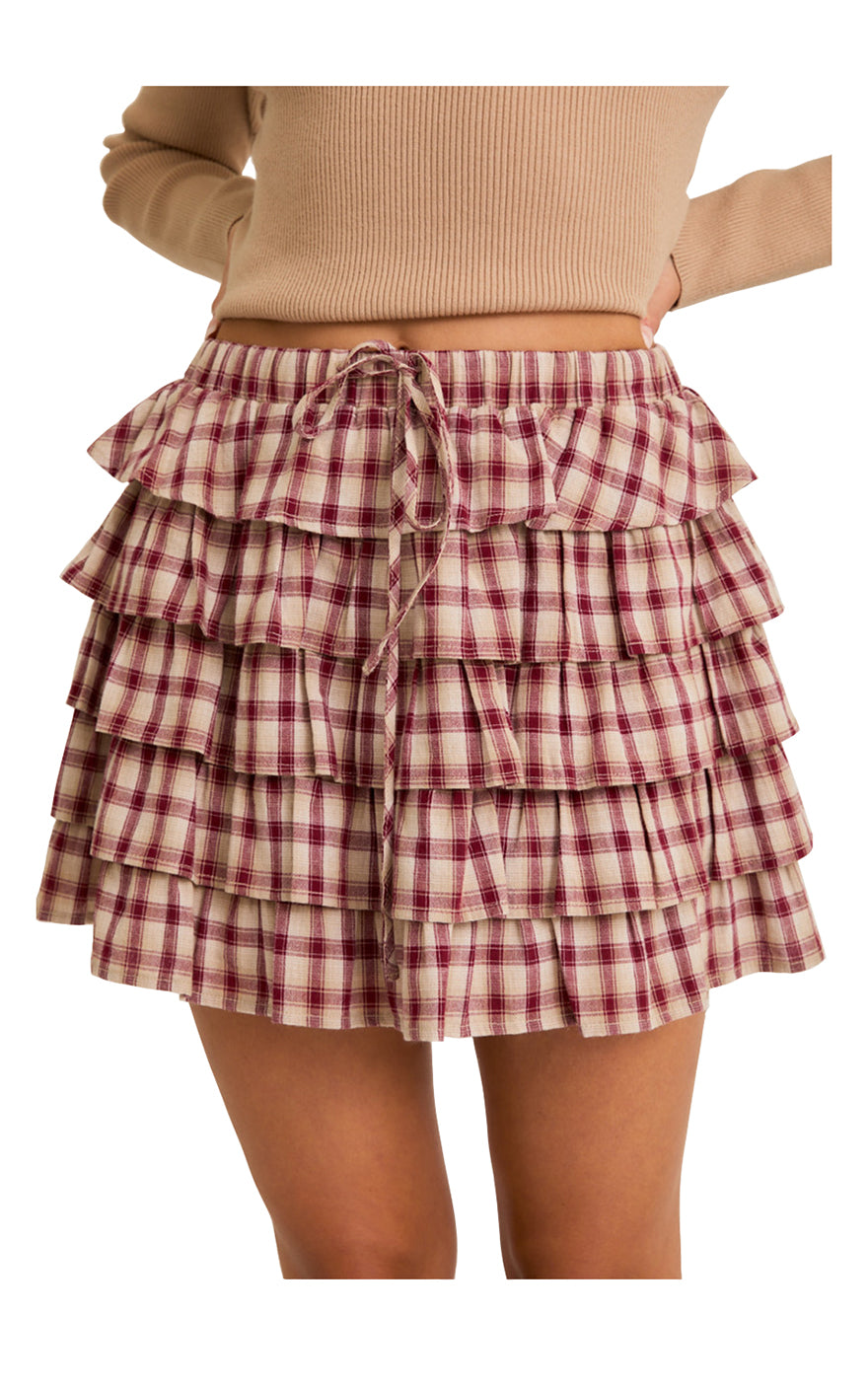 Autumn Skirt in Taupe Wine Plaid