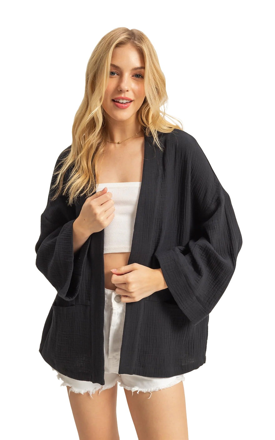 Amara Double Gauze Jacket in Black