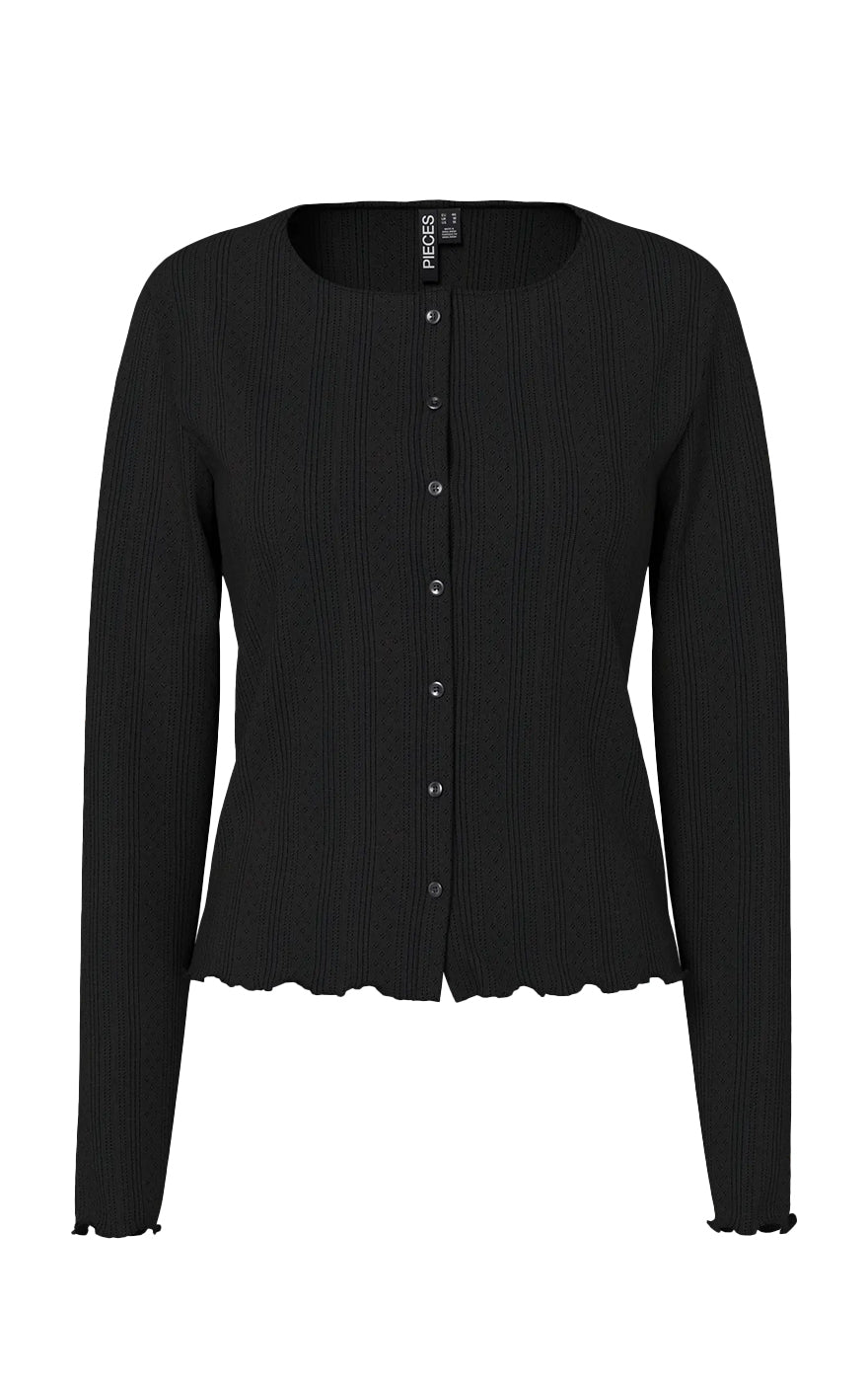 Marie Long Sleeve Pointelle Cardigan in Black