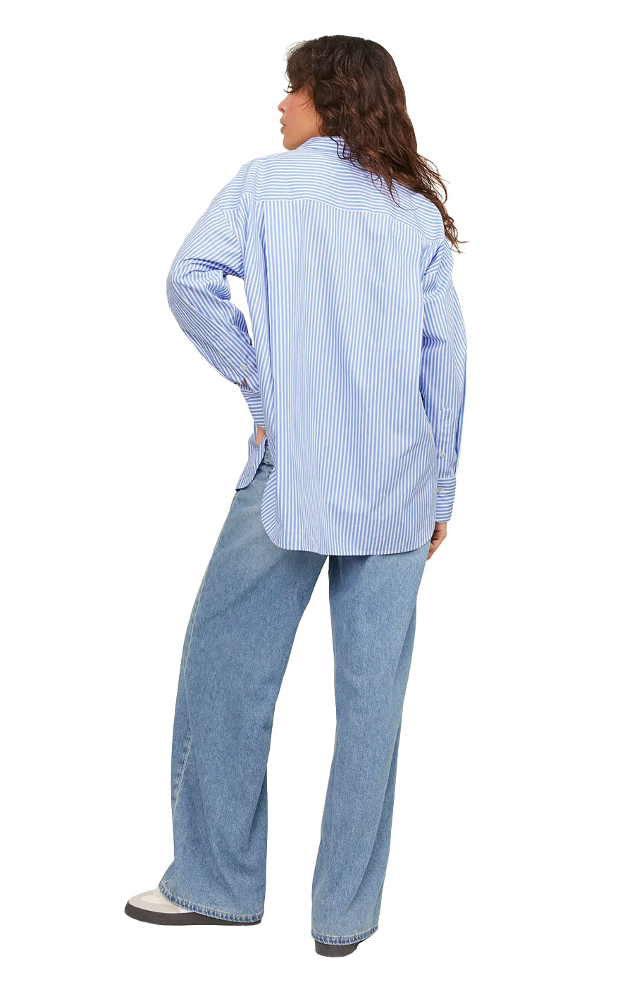 Jamie Poplin Shirt in Navy Stripe