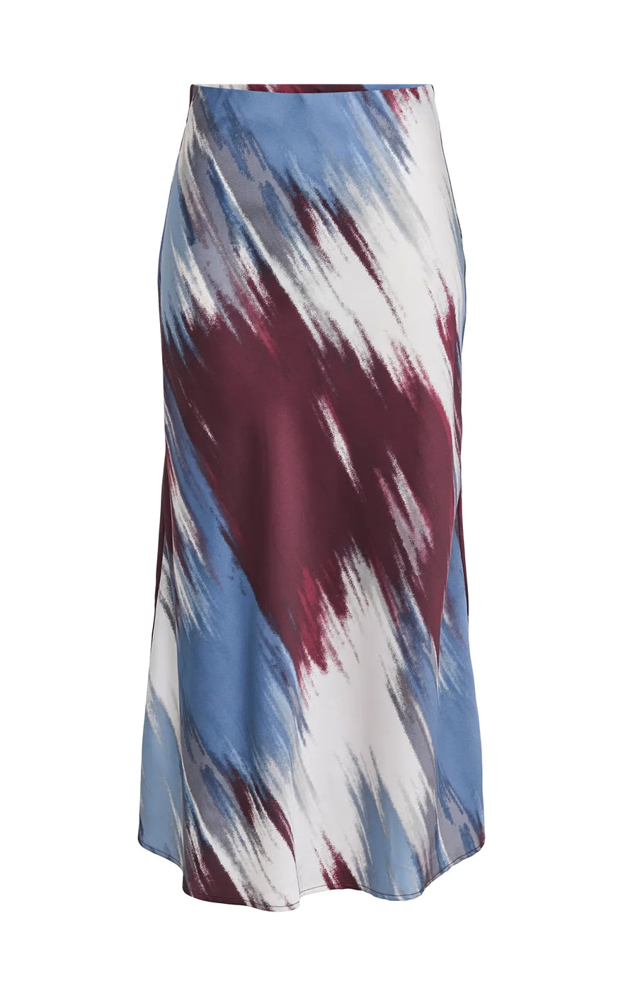 Chigo Satin Ankle Skirt in Bias Reflection with Wind Chime AOP