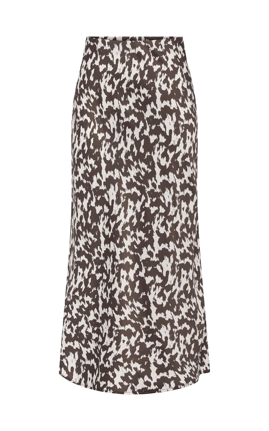 Chigo Satin Ankle Skirt in Mole with Rodeo AOP
