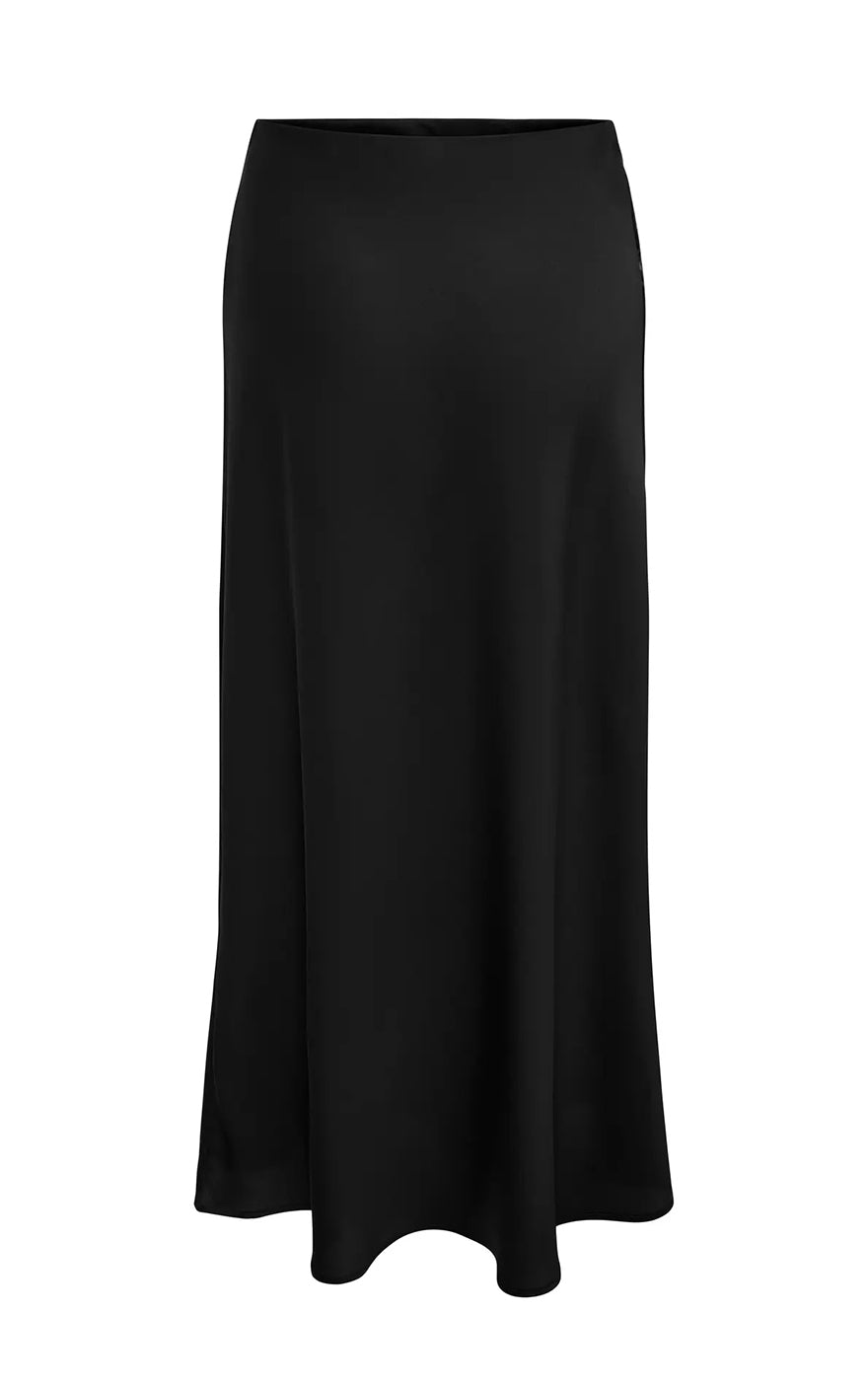 Chigo Satin Ankle Skirt in Black