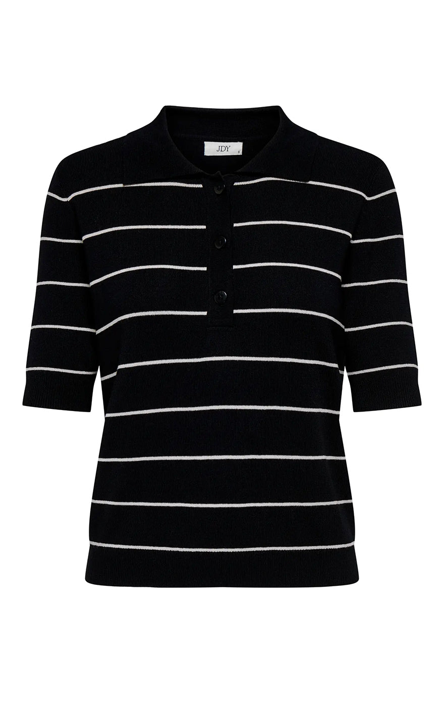 Bloom 2/4 Polo in Black with Tapioca Stripe
