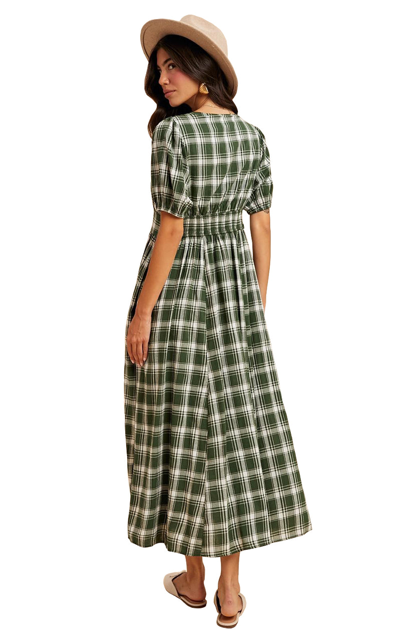 Quinn Plaid Dress in Evergreen