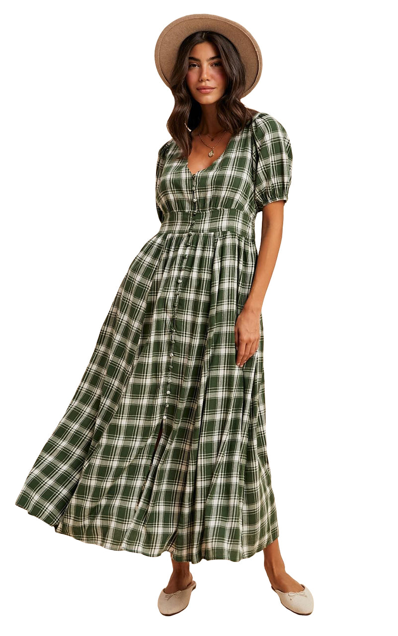 Quinn Plaid Dress in Evergreen