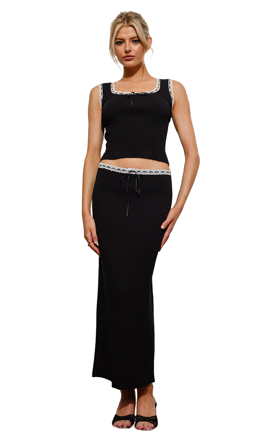 Palmer Lace Trim Maxi Skirt in Black