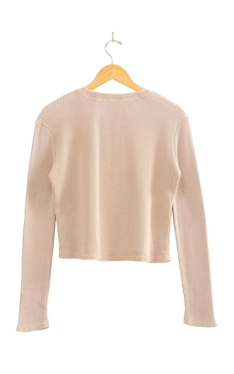 Emerson Waffle Long Sleeve Top in Light Taupe