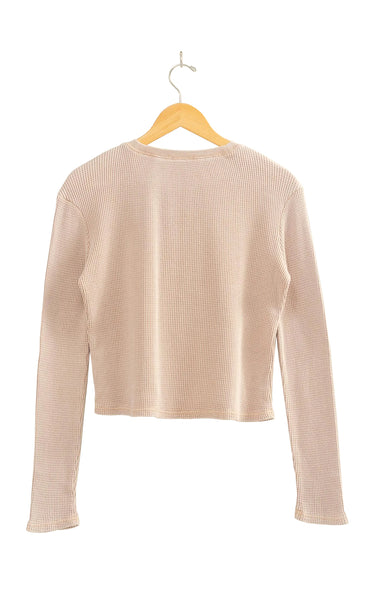 Emerson Waffle Long Sleeve Top in Light Taupe