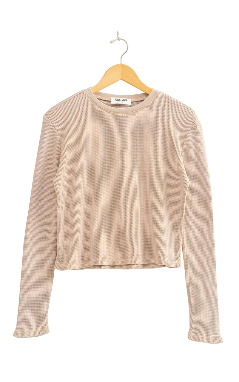 Emerson Waffle Long Sleeve Top in Light Taupe
