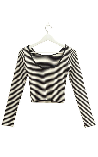 Wren Stripe Long Sleeve Top in Black