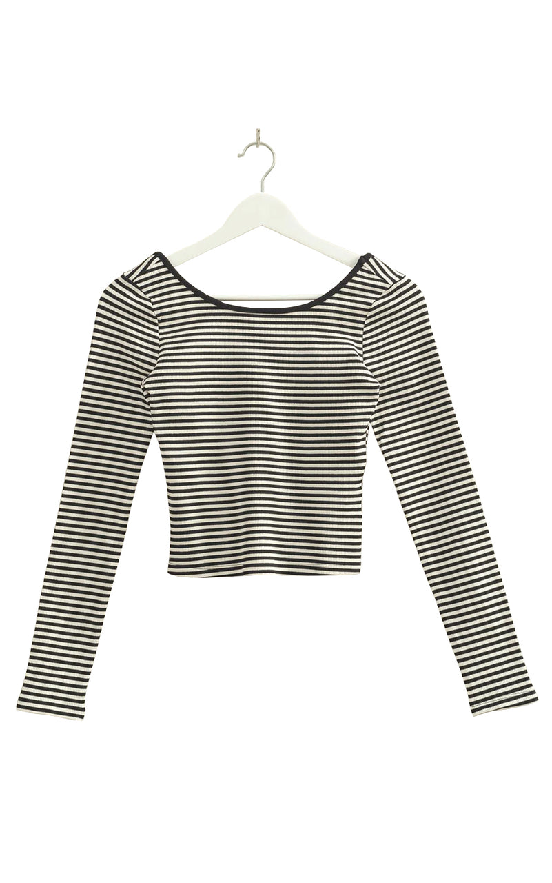 Wren Stripe Long Sleeve Top in Black