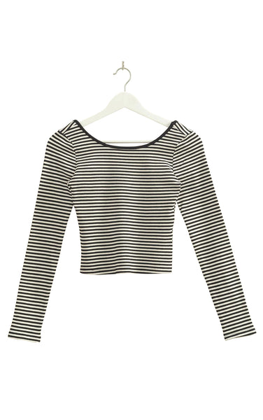 Wren Stripe Long Sleeve Top in Black