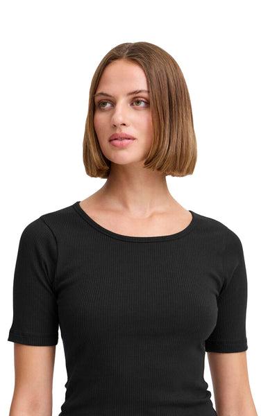 Palmer Rib Short Sleeve Top in Black