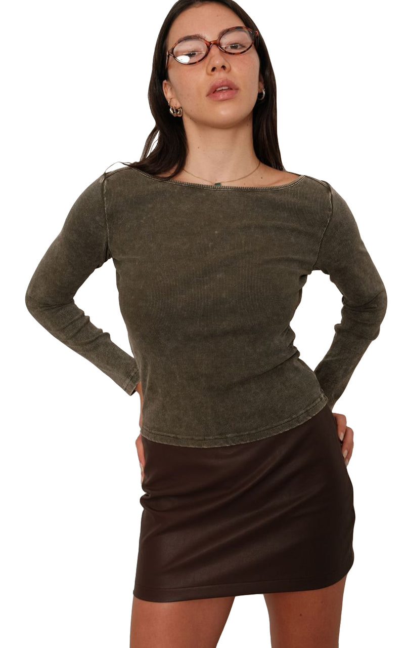 Harriet Boatneck Long Sleeve in Washed Army