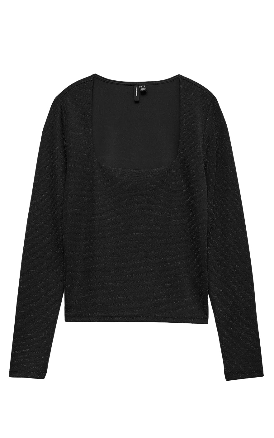 Kanva Long Sleeve Square Neck Top in Black with Silver