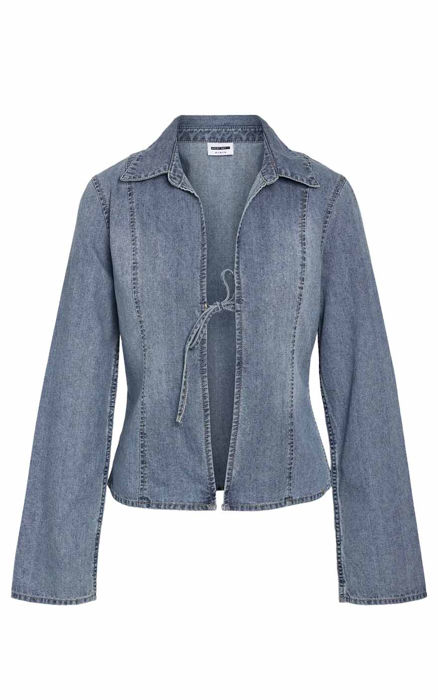 Maisy Long Sleeve String Shirt in Light Blue Denim