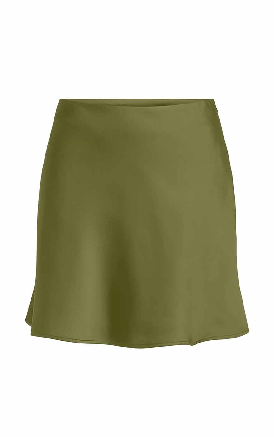 Mika Satin Short Skirt in Peat Moss