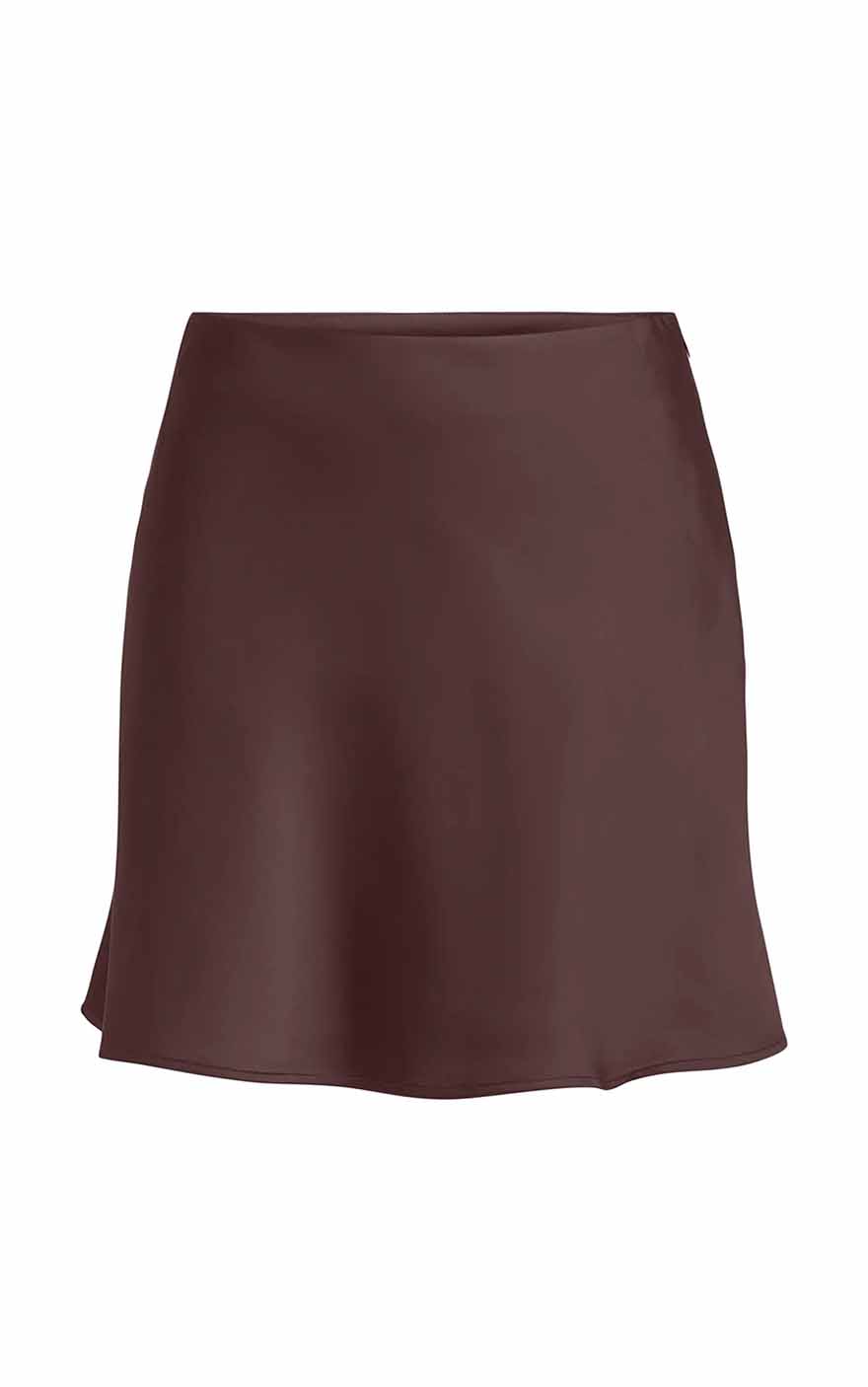 Mika Satin Short Skirt in Decadent Chocolate
