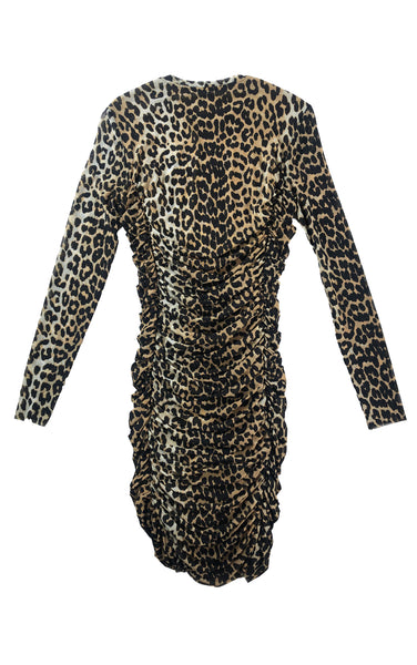 Ganni Ruched Leopard Dress