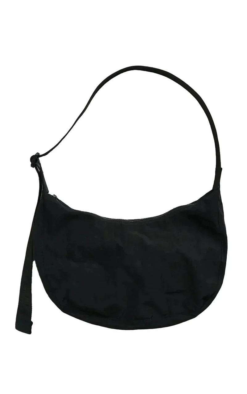 Medium Nylon Crescent Bag in Black