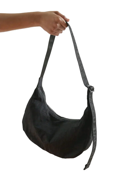 Medium Nylon Crescent Bag in Black